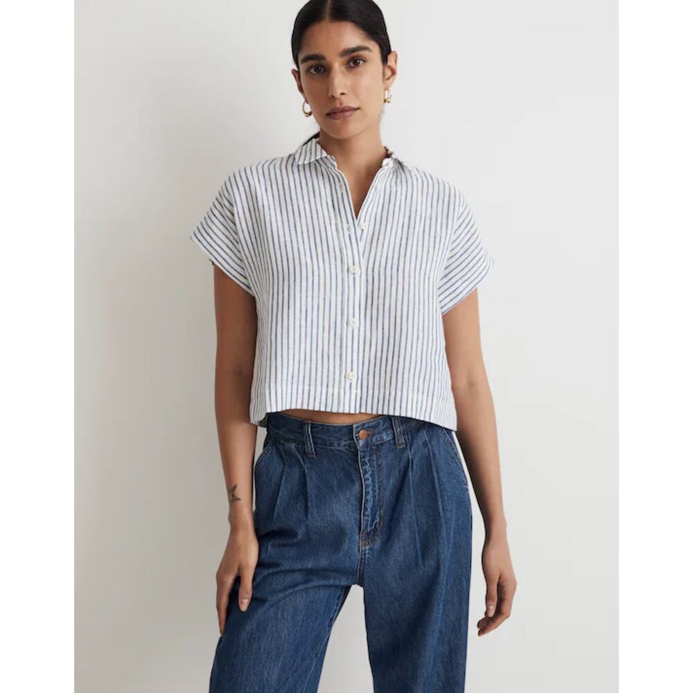 New Madewell 100% Linen Dolman Shirt in Bluestone Size L